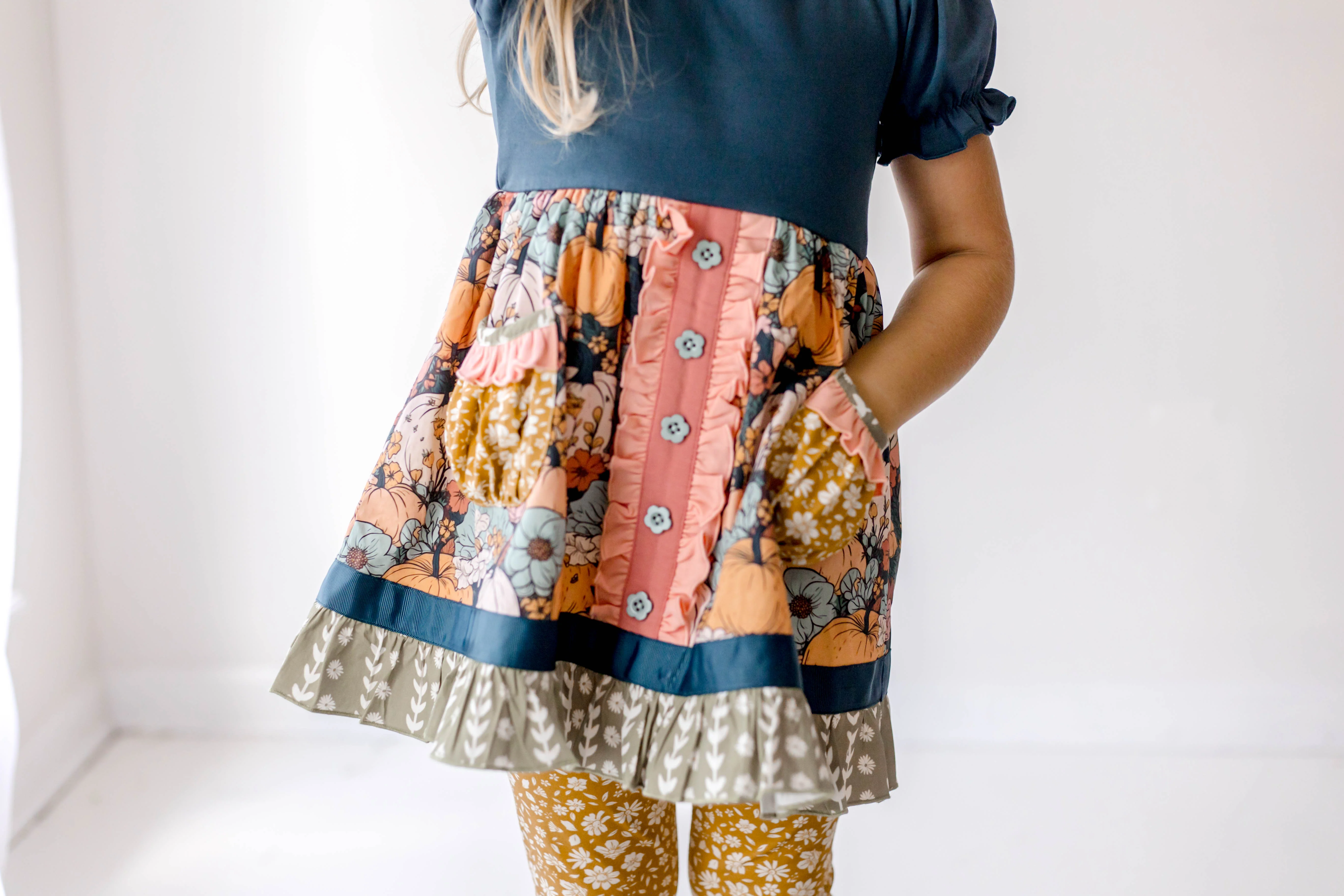 Pumpkin Twilight Blooms Button Dress - Image 3