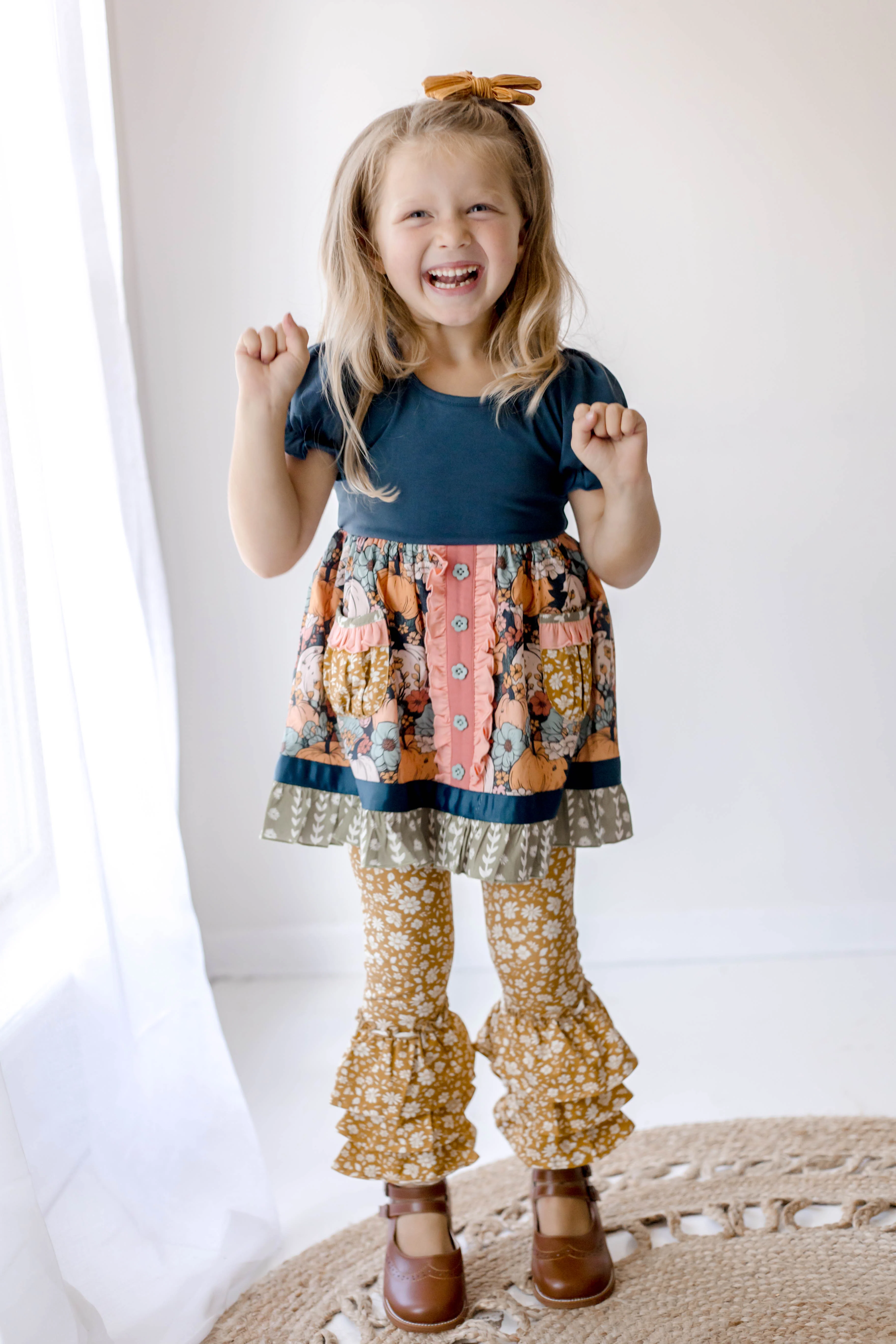 Pumpkin Twilight Blooms Button Dress - Image 4