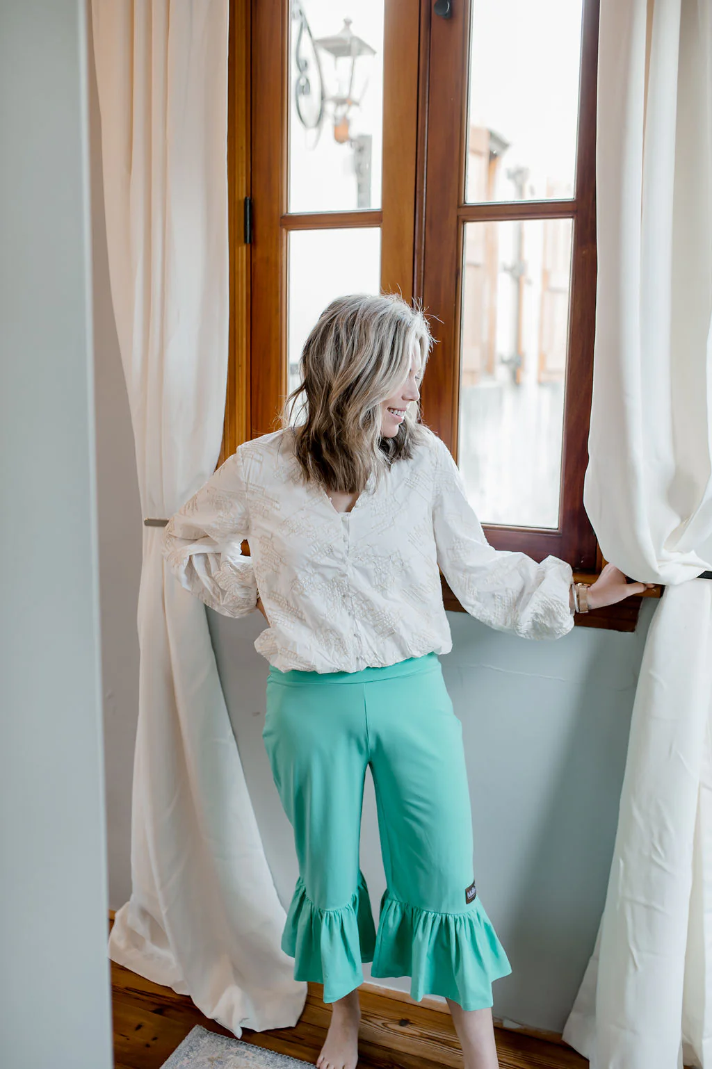 Women's Big Ruffles | Minty Sunshine (Capri Length) - Image 3